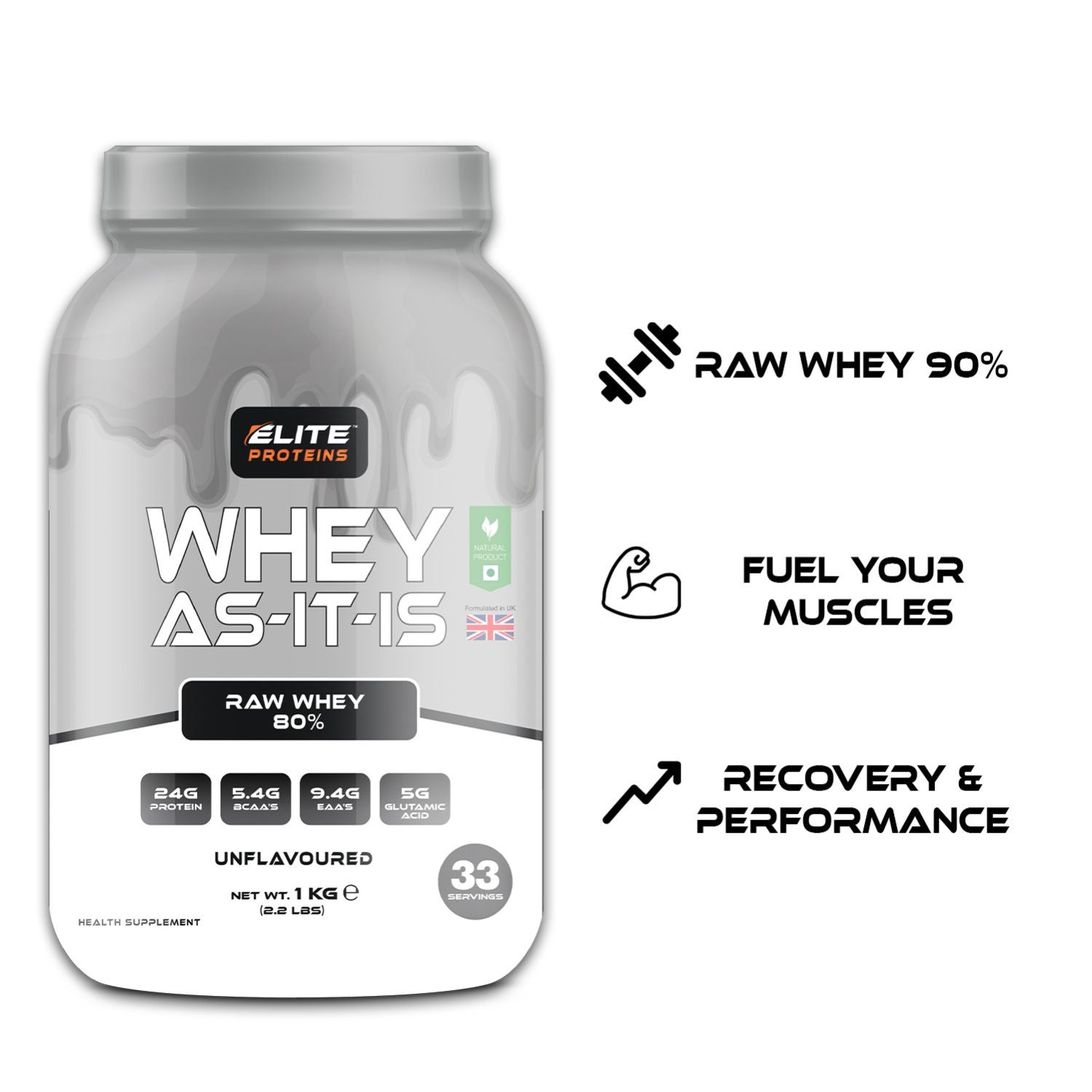 Elite Proteins Whey AS-It-Is 80% – Unflavoured Raw Whey