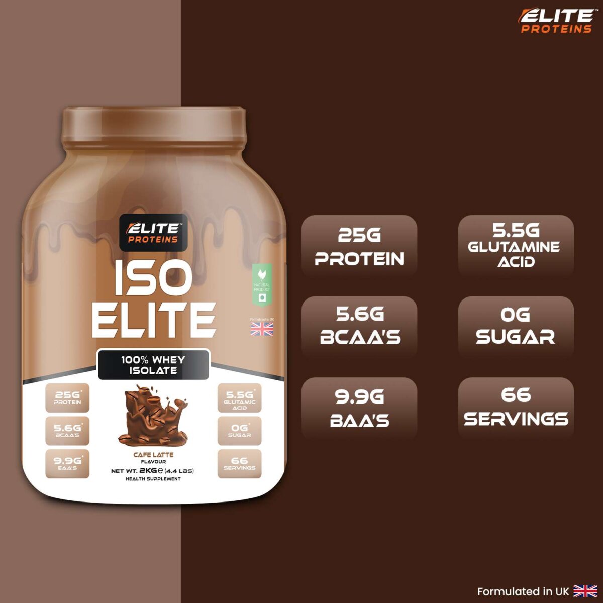 iso elite proteins powder in cafe latte flavour