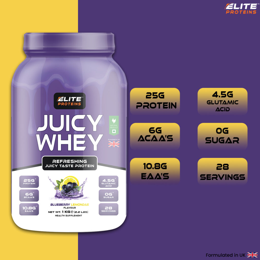 juicy whey proteins powder in blueberry flavour
