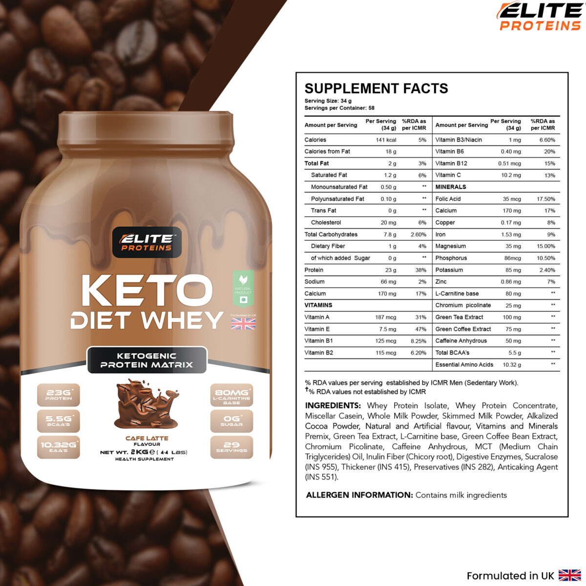 keto diet whey proteins powder in cafe latte flavour