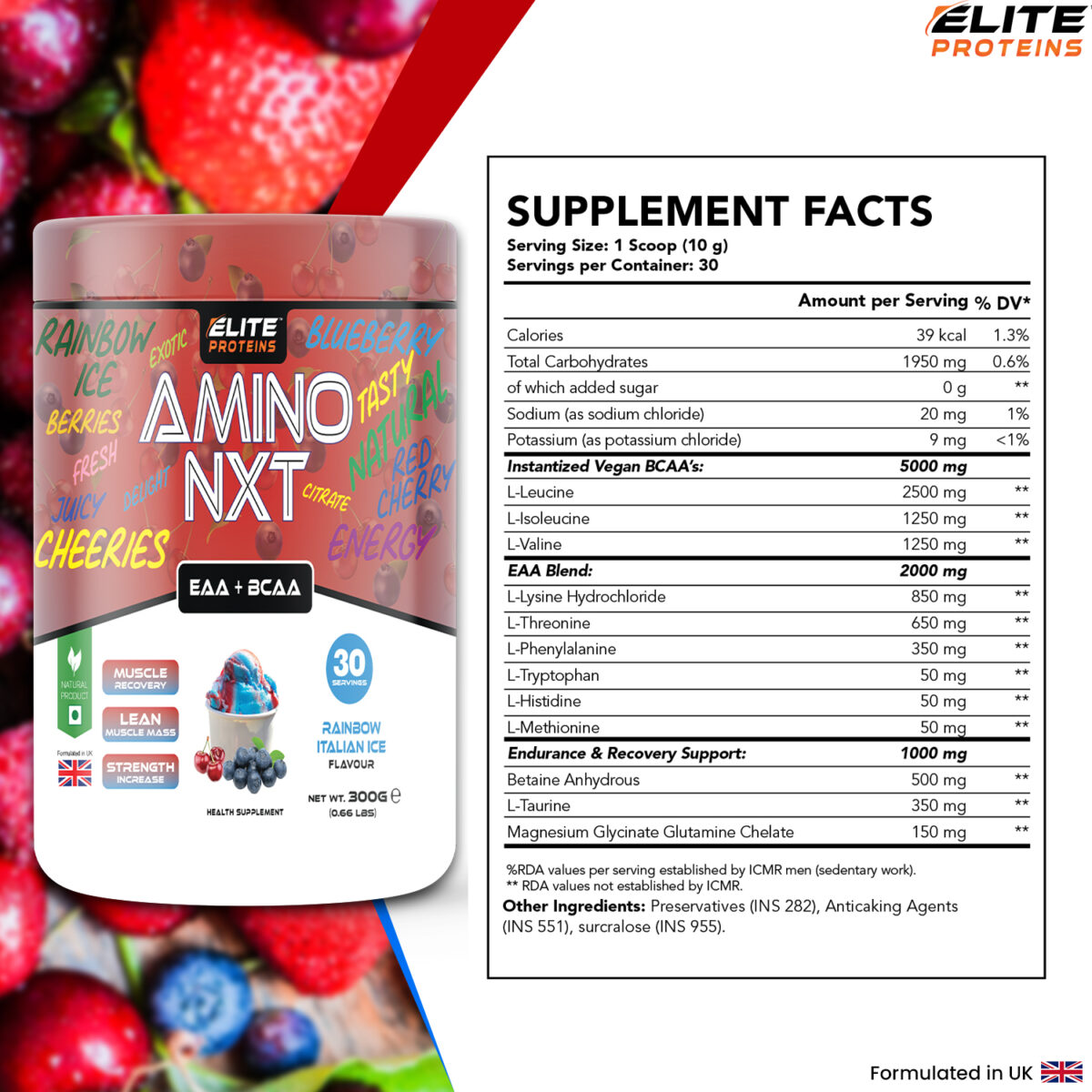 eaa + bcaa supplement for muscle growth in rainbow Italian ice Flavour