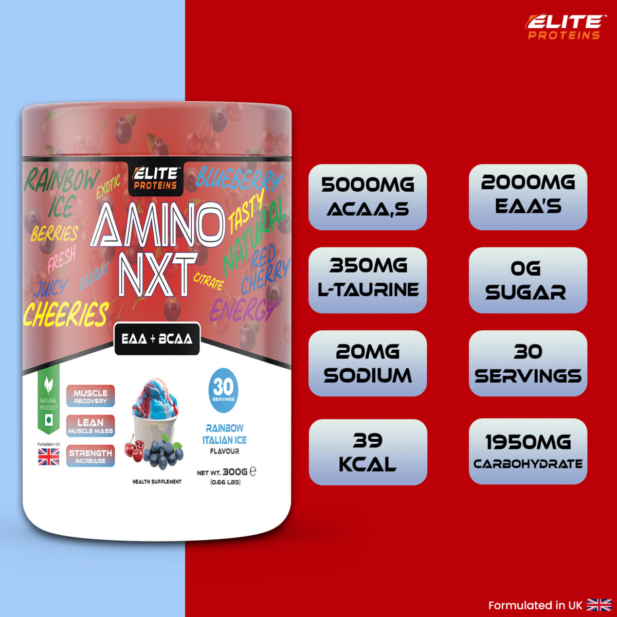 eaa + bcaa supplement for muscle growth in rainbow Italian ice Flavour